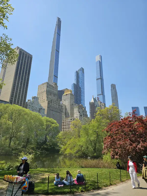 Paesaggio primaverile di New York con fioriture e cielo sereno, indicando il periodo migliore per visitare.